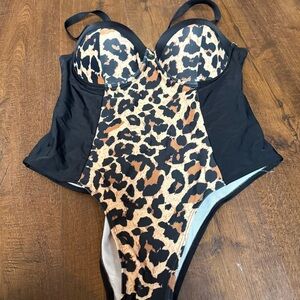 SHIEN  leopard print high cut swimsuit 0X